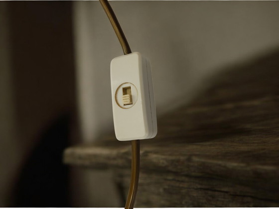 Image 1 of Lampada da tavolo in legno di teak con paralume in tessuto, metà secolo, Danimarca Vintage