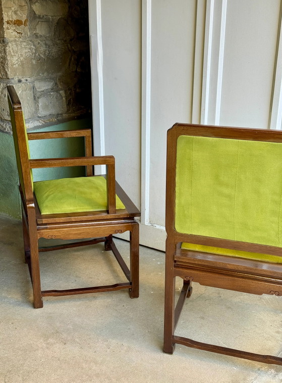 Coppia di poltrone in legno esotico e tessuto verde lime (foto 11 di 14)