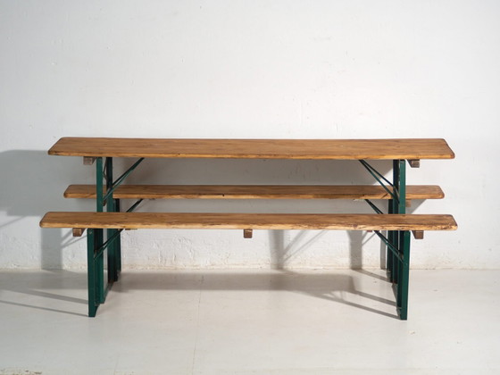 Set da birreria antico, tavolo e due panche – Germania, circa 1960 – Set da giardino, polished steel, Rustic (photo 28 of 40)