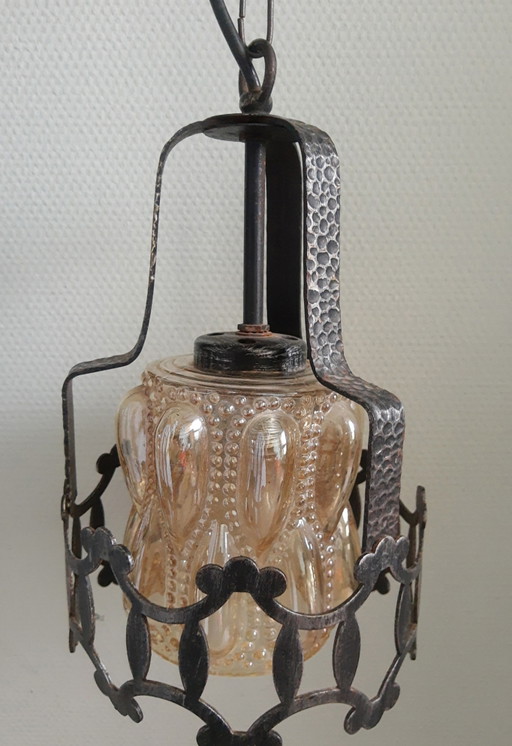 Lámpara colgante de estilo pagoda Art Déco y Art Nouveau de la Escuela de Ámsterdam, color ámbar
