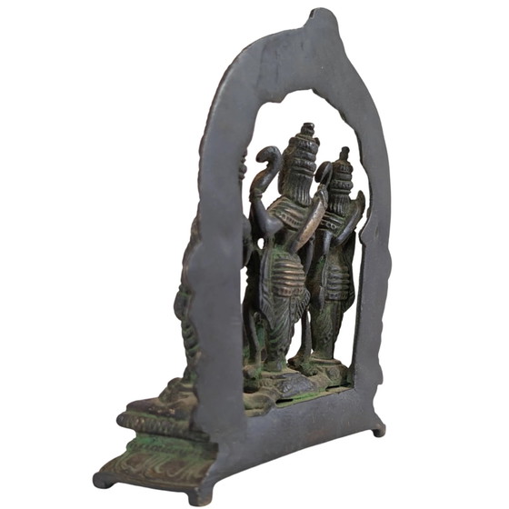 Bronze indien antique - Retable Ram Darbar (Rama, Sita, Lakshmana, Hanuman) – Sculptures (photo 6 of 9)