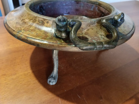 Image 1 of Antieke koperen en messing tafelbrander uit het einde van de 19e eeuw.