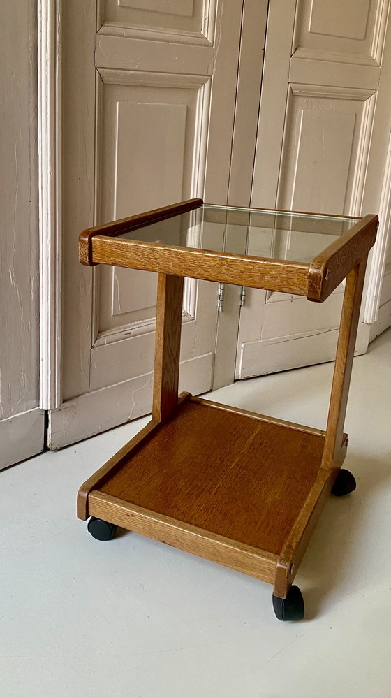 Image 1 of Carrello houten vintage della metà del secolo con wieltjes