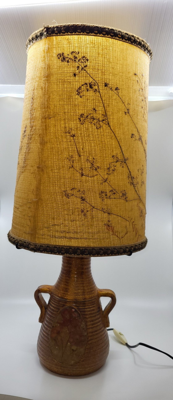 Image 1 of Lampe Accolay en Céramique et Abat Jour Herbier, France 1970