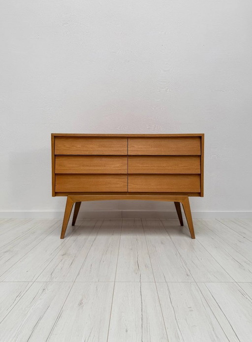 Vintage deutsche Nussbaumkommode, minimalistische Kommode im Mid-Century-Modern-Stil, 1950er Jahre