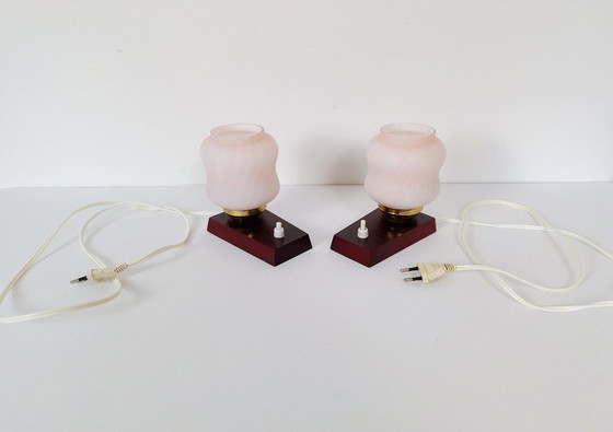Image 1 of Set van 2 vintage nachtlampjes / roze nachtlampjes / retro lampen / Emi Poljcane lampen / gemaakt in Joegoslavië