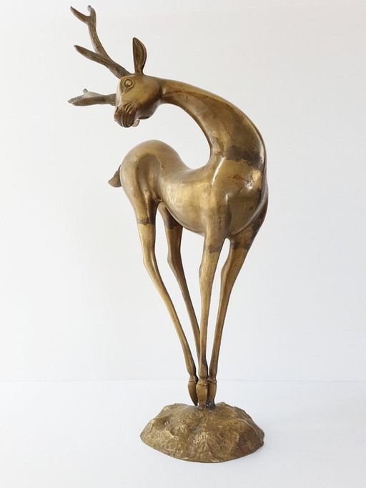 Bedeutende tanzende Figuren: Hirsch, Antilope, Reh und Kitz aus vergoldetem Messing, Vintage aus den 1970er Jahren