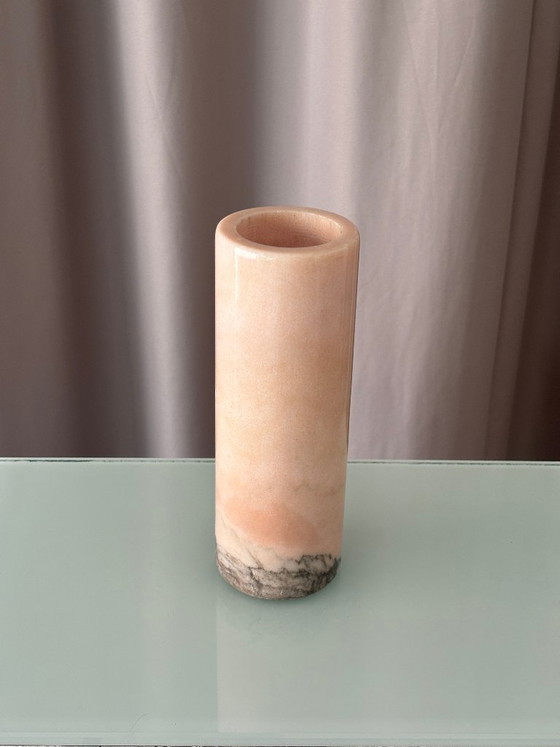 Vintage Pink Marble Cylinder Vase – Stone (photo 6 of 9)
