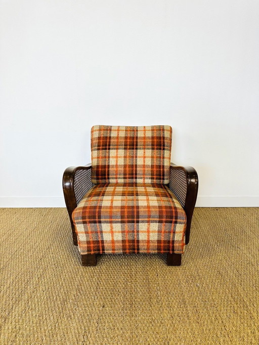 Vintage-Sessel aus Bugholz, Rohrgeflecht und kariertem Stoff, 1960