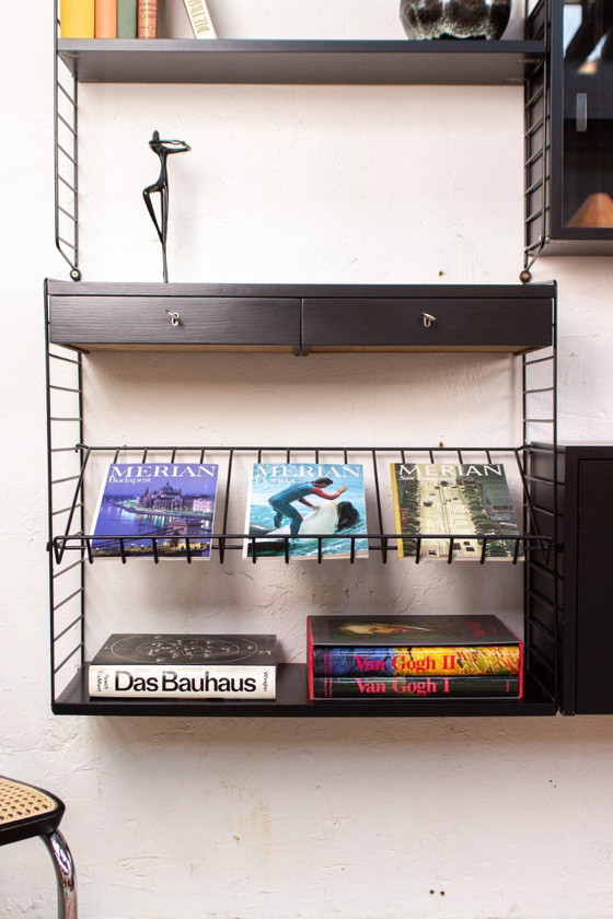 Image 1 of Original String shelf, vintage Nisse black sideboard bookshelf