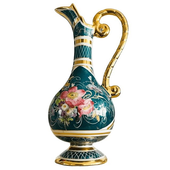 Image 1 of Vintage hand-painted Baroque floral vase H. Bequet jug 35 cm 1950s