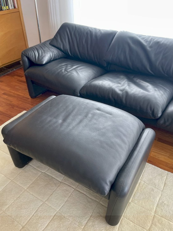 Image 1 of Cassina Maralunga 3-seater sofa in original black leather — designed by Vico Magistretti