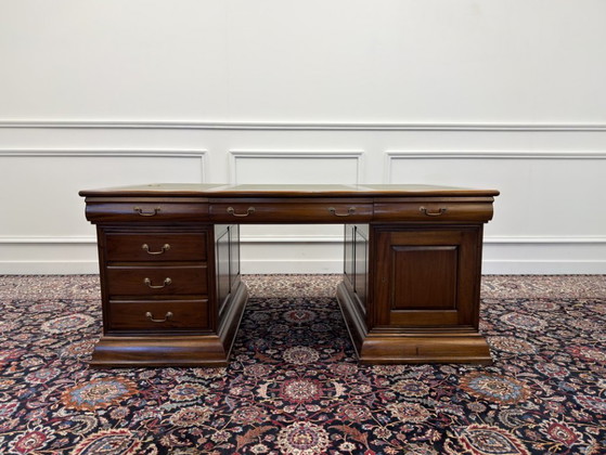 Grande Scrivania da Partner Inglese – Scrivanie, Leather, Wood (photo 3 of 20)