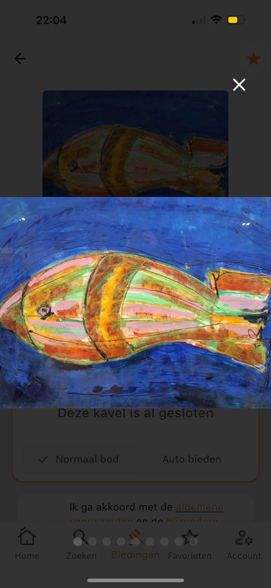 Image 1 of Maya Wildevuur - origineel werk - acryl schilderij - ingelijst - 90x70 cm -Vis