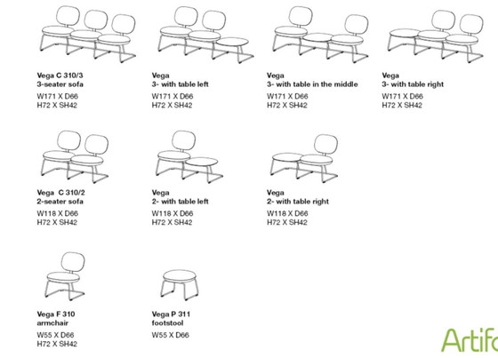 Image 1 of Artifort Bankje ‘Vega’ C 310/2 Ploegwool Gemêleerd Groen Blauw