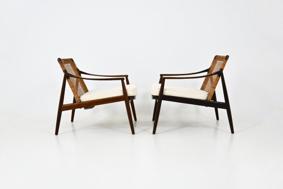 Sessel "Model 400" von Hartmut Lohmeyer für Wilkhahn, 1950er, 2er Set – Rattan, Textile (photo 6 of 12)