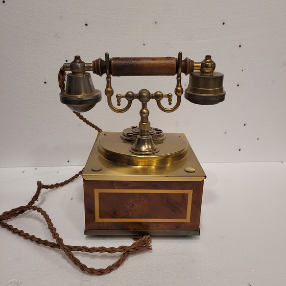Image 1 of Draaitelefoon, inlegwerk en verguld brons, jaren 70 - Italië