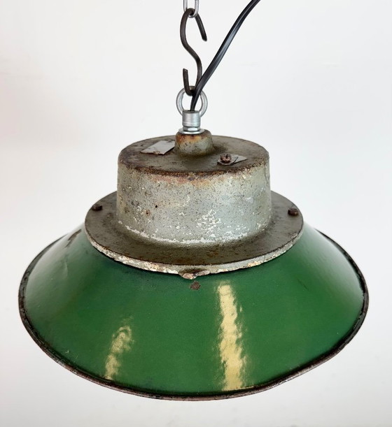 Image 1 of Green Enamel and Cast Iron Industrial Pendant Light, 1960s