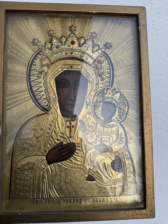 Image 1 of Icona dipinta e metallo sbalzato, Polonia, inizio XX secolo