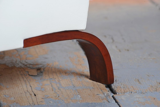 Een paar gerestaureerde art-deco fauteuils, walnoothout, leer, opnieuw gepolijst, Tsjechisch, jaren 1930 (photo 11 of 11)