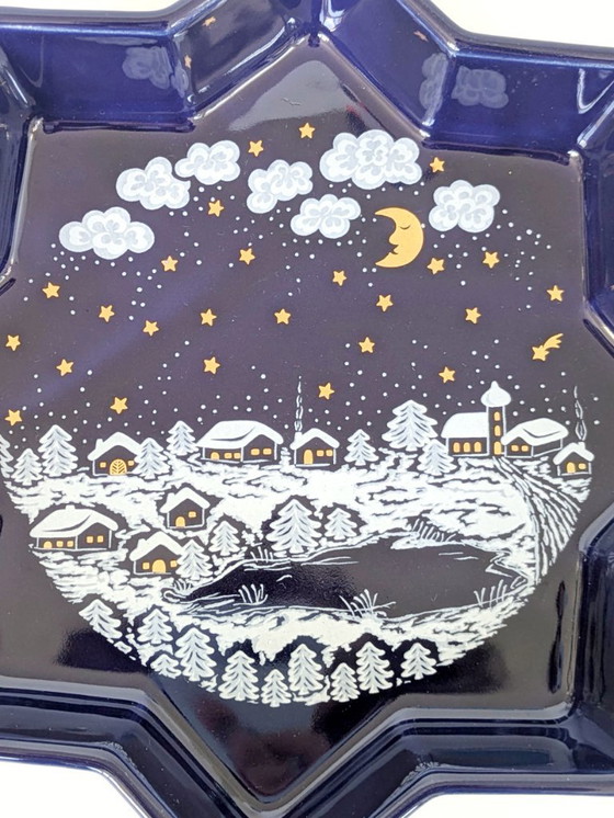 Image 1 of Waechtersbach kerstbord jaren 80 | Stervormig kobaltblauw porselein | West-Duitsland