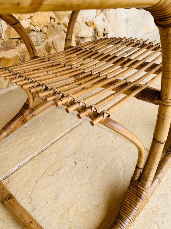 Image 1 of Tavolino da caffè in bambù e rattan con portariviste, stile metà secolo, di Tito Agnoli, circa anni '60.