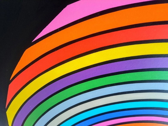 Image 1 of Quadro op-art "Jet Airplane" - opera d'arte geometrica colorata su MDF di Franklin van Dam (95x95 cm)