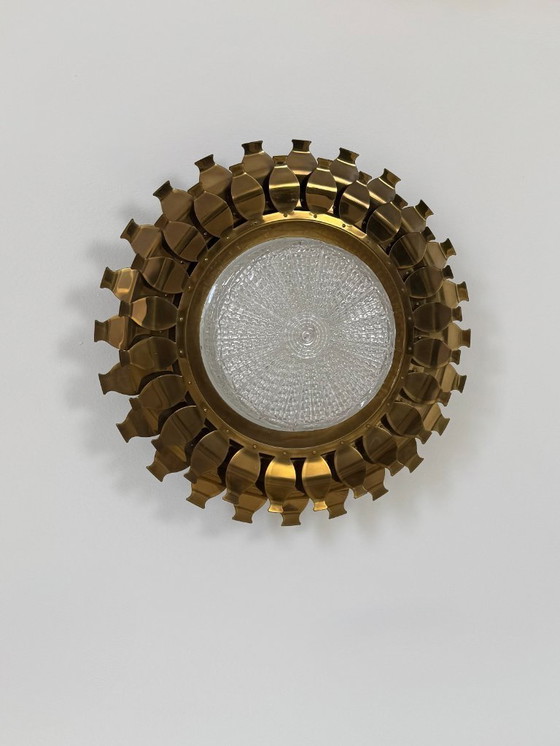 Image 1 of Applique da parete vintage in ottone e vetro stampato pressato, Svezia, 1960