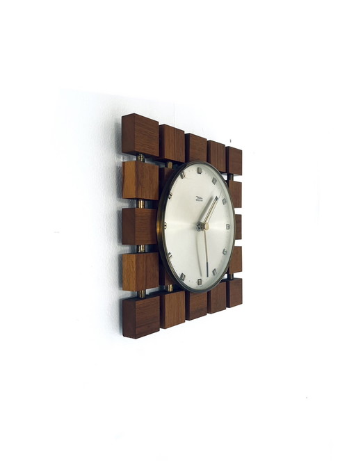Vintage teak & brass wall clock '70s