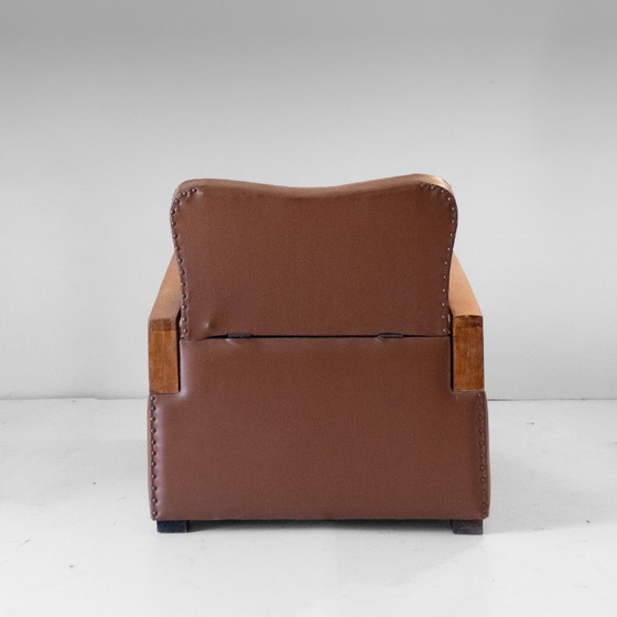 1X Italiaanse Art Déco Converteerbare Fauteuil / Slaapstoel in Bruin Eco-Leer, jaren 20. – Skai (photo 3 of 20)