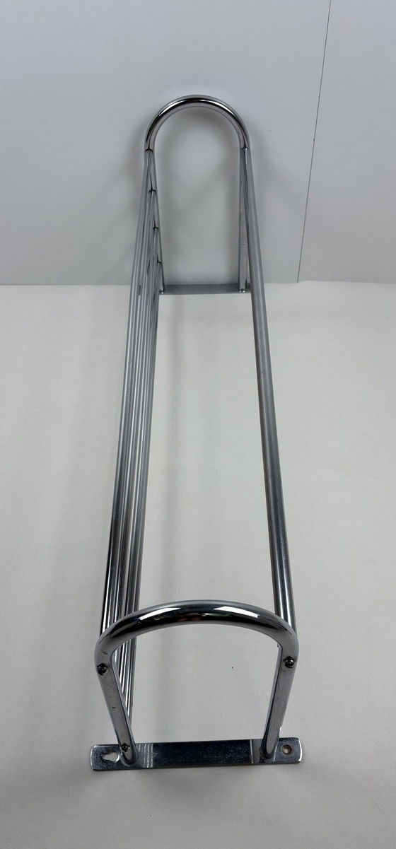 Image 1 of Vintage wall coat rack chrome for clothes hangers with hat rack