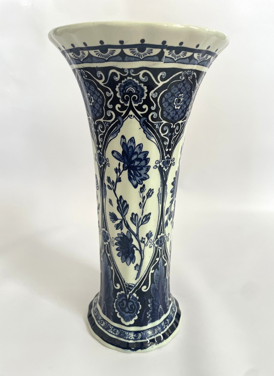 Image 1 of Set Delft Blue 1x Lid Vase and 2x Trumpet Vases by Boch for Royal Sphinx Maastricht Holland