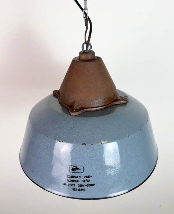 Image 1 of Industrial Grey Enamel and Cast Iron Pendant Light, 1960s