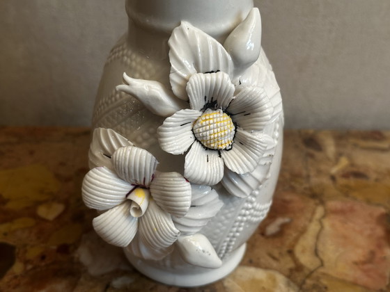 Image 1 of Vintage white ceramic and majolica vase H 21 cm