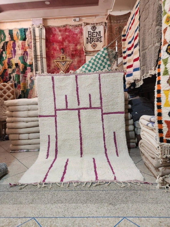 Tappeto berbero marocchino, lana crema con motivi grafici viola, 300x200 cm. – Tappeti, Cotone, Design (photo 3 of 3)