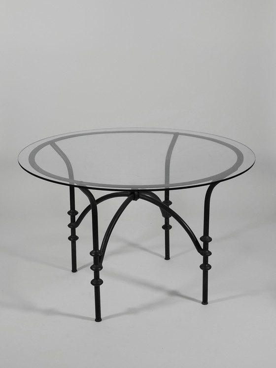 Image 1 of Vintage steel tube glass dining table, garden table, metal knots