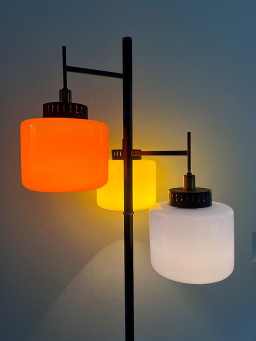 Brass & Glass Floor Lamp with White Marble Base from Stilnovo, 1950s