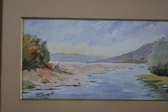 Image 1 of P. Chaumette, Lakeside Landscapes, 1930 - Pair of framed watercolors.