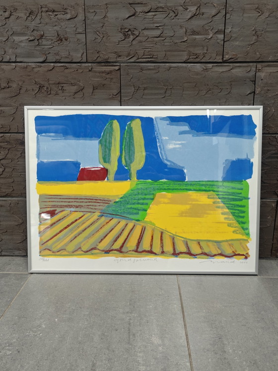 Image 1 of Ingelijste zeefdruk Willem Brauck (1946-2014) "Goud Golvend" 2000 51x71cm