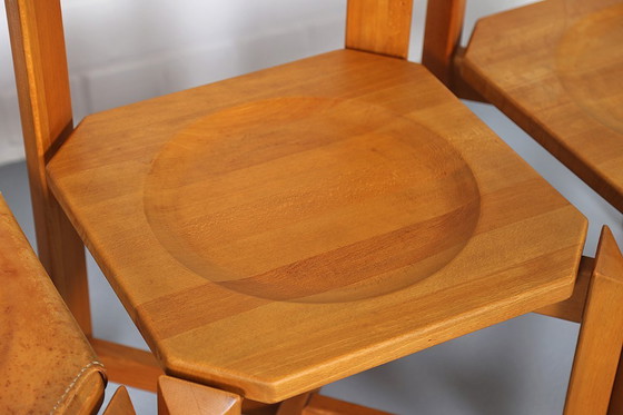 Image 1 of 4 sedie da pranzo vintage Wasa in legno di faggio e pelle