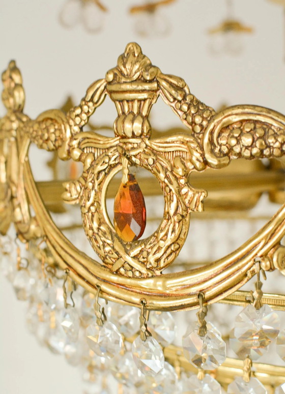 Vintage Spaanse Kristallen Fruit Kroonluchter, Oranje Glas, Messing, 5-Lichts, Jaren 70 – Crystal (photo 6 of 8)