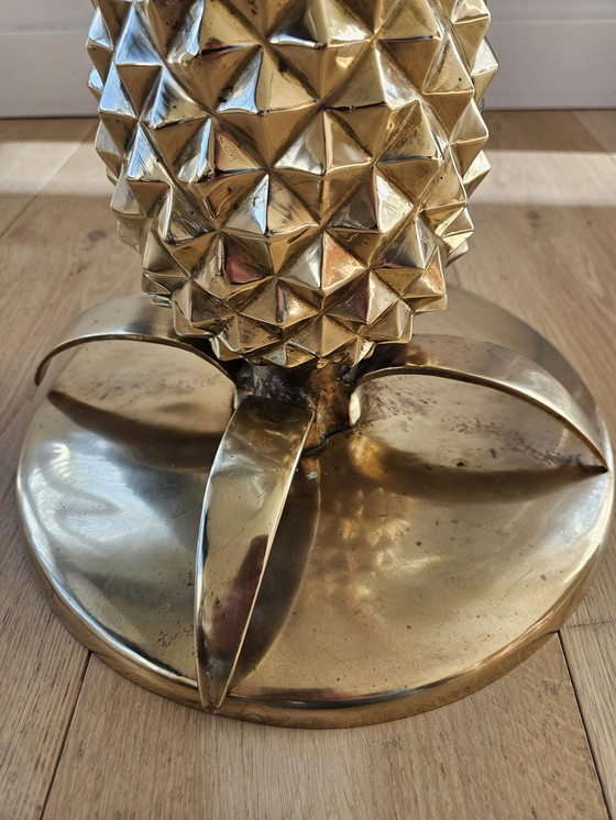 Image 1 of Tavolino da caffè Hollywood Regency Pineapple in ottone e vetro, Parigi, Francia, anni '70