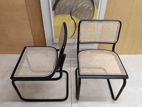 Image 1 of ALIVARMVSEVM 104. SET of 2 CESCA B32 Chairs (NEW) in Black Frame Limited Edition 