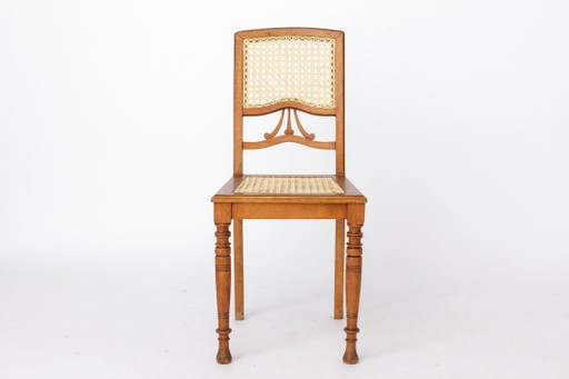 Silla de comedor belga antigua, silla de mimbre restaurada, silla de madera de haya, c. 1920