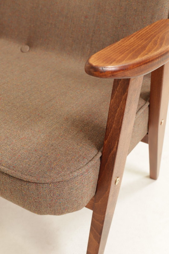 Image 1 of Paire de fauteuils lounge vintage, revêtement taupe chiné confetti, fauteuils rénovés
