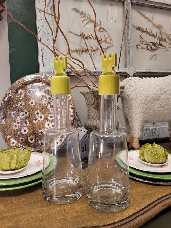 Image 1 of Paire de carafes ou vases en cristal, céramique vernissée, Maison Les Héritiers pour Roche Bobois