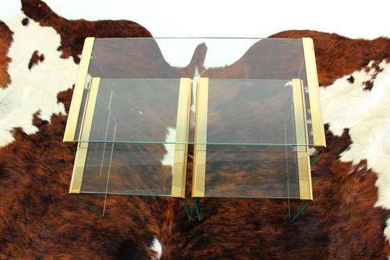 Image 1 of As New! Gallotti & Radice T35 R Coffee Table Set, Gold Edition, Set of Tables, Italy 1975, Crystal Glass
