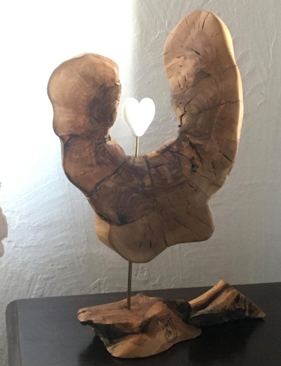 Wooden Sculpture with Heart, Organic Style, named "Heart's Refuge", Metal, Brown, Organic Modern (photo 12 of 12)