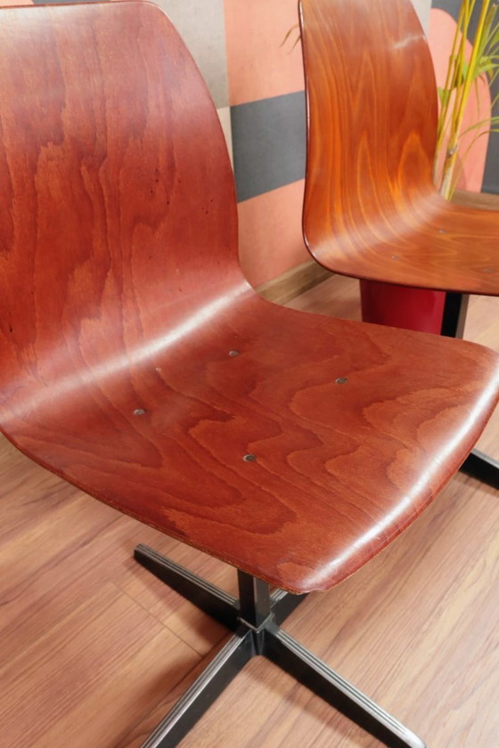 Image 1 of Pair of children's chairs made of plywood, vintage style, metal legs, 1970s