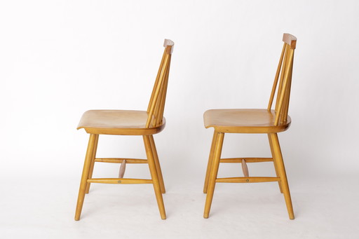 Paire de chaises de salle à manger "Pinocchio" Yngve Ekström - Bois de hêtre suédois, 1960s Vintage Scandinavian Design
